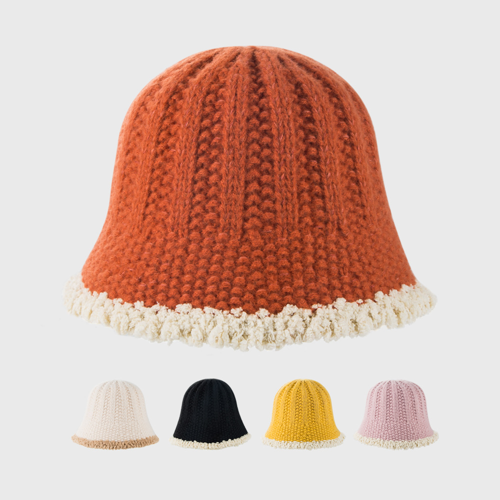 New Lamb Hair Fisherman Hat Warm Pot Hat Solid Color Knit Hat Wholesale display picture 1