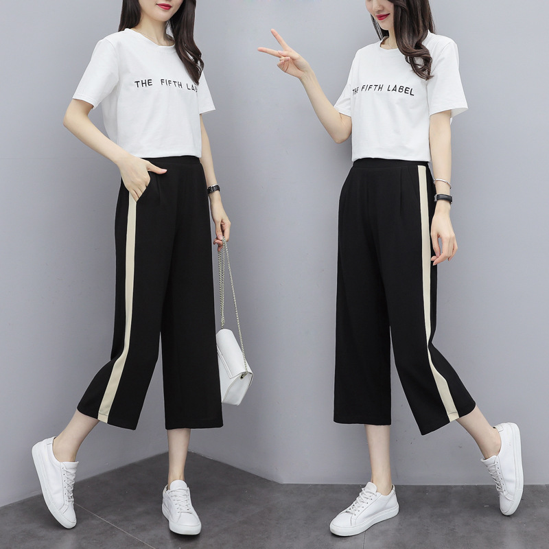 Roman Cotton Rice Edge Cropped Wide Leg Pants Women's Summer Thin High Waist Elastoelastic Sports Pants Loose Dose Casual Pants