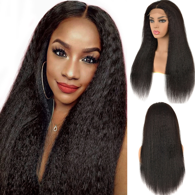 Front lace wig 4 * 4kinky straight wigs human hair real human hair European and American wig