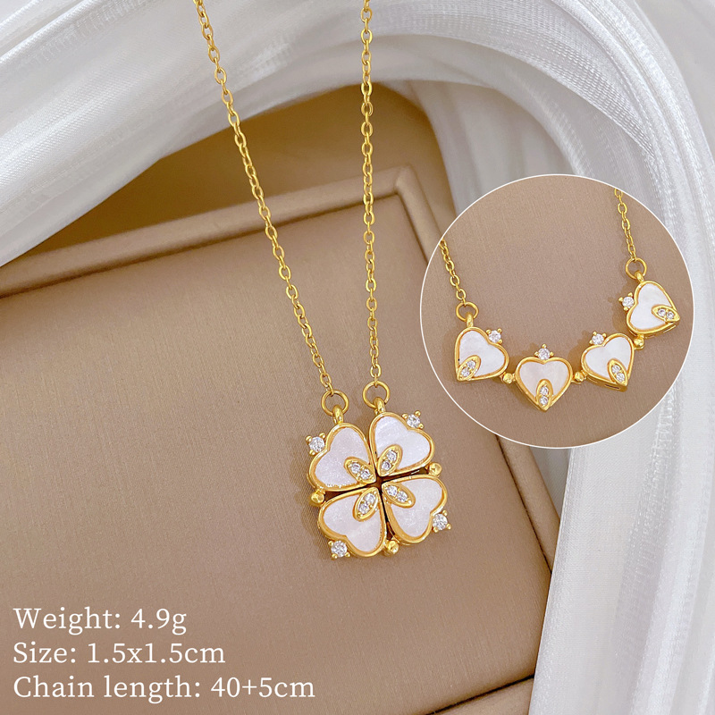 Heart-to-heart Four-leaf Clover Necklace In Titanium Steel_voghion.com