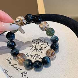 天然金箔爆花手串 魔鬼银发黑银曜石多宝招财送礼物 金箔爆花手链