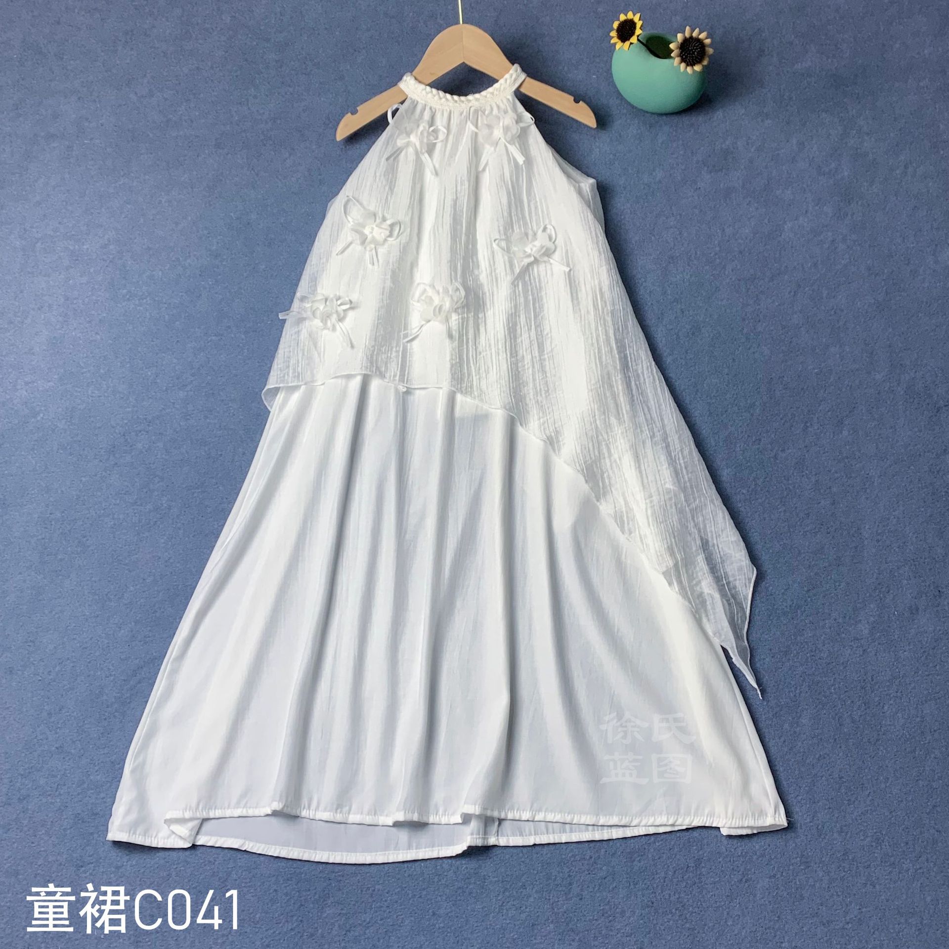 Tie-Dye White Summer French Girls' Dress Children's Summer Irregular Children's Halter Dress