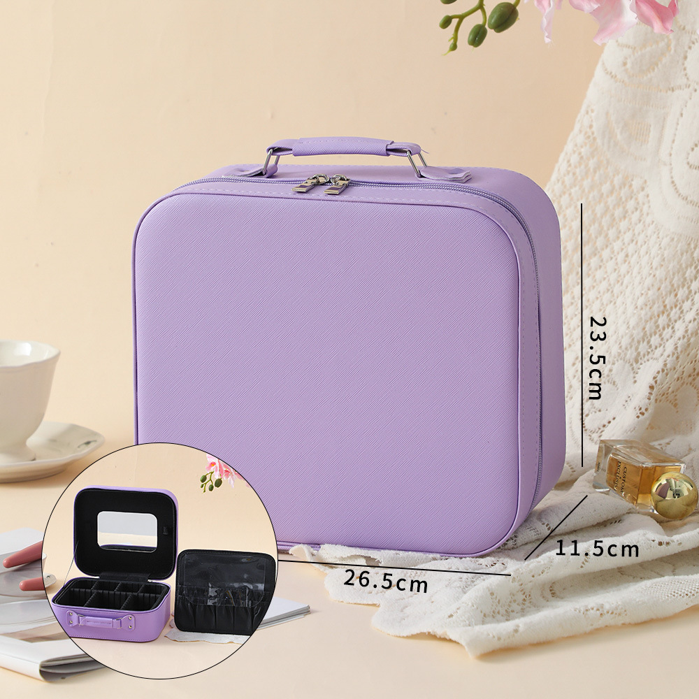 Nueva caja de maquillaje LED simple atmósfera portátil caja de almacenamiento de cosméticos de gran capacidad de cuero PU
