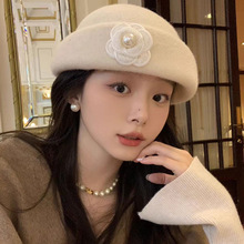 法式赫本山茶花羊毛礼帽女千金优雅气质定型渔夫帽秋冬季保暖盆帽