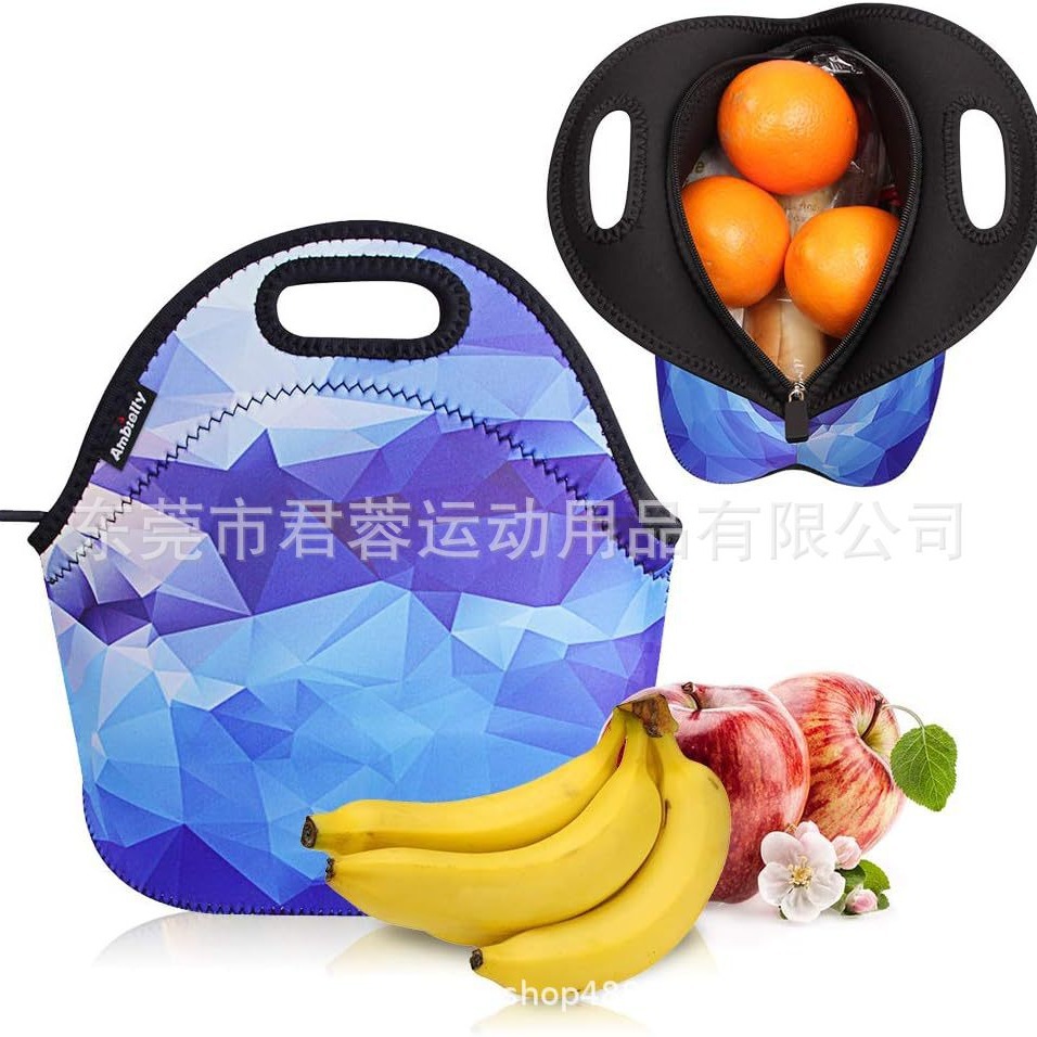 外贸潜水料午餐包印花 儿童午餐包保温饭盒袋 手提户外野餐包logo