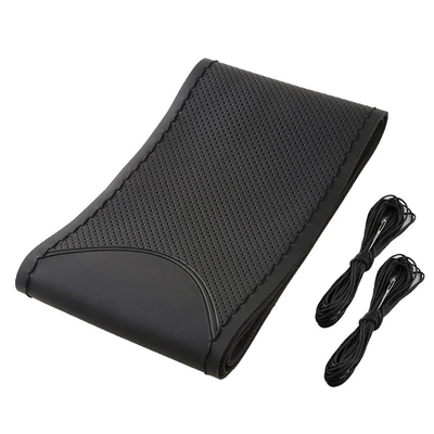 Steering wheel cover | men's and women's four-season universal - black-double-c-embossed-black-line-38cm
