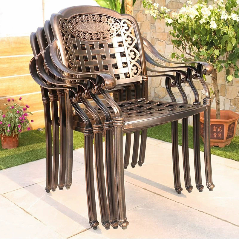 Mesas y sillas de aluminio fundido al aire libre Villa doméstica Patio Jardín Decoración Ocio Café al aire libre Mesas y sillas impermeables