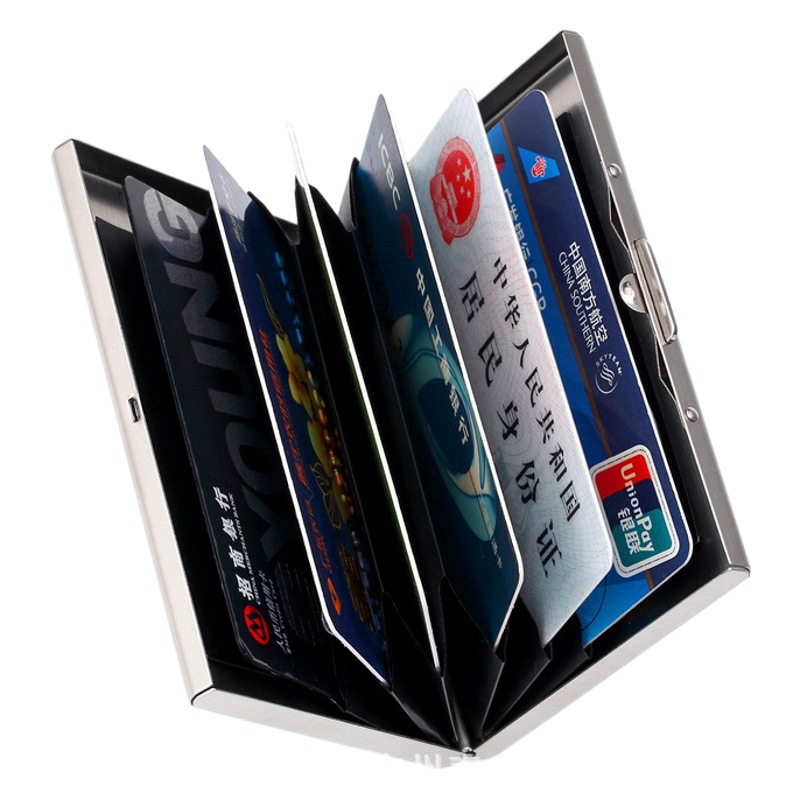 Anti-theft Brush Anti-degaussing Metal Card Holder Men's and Women's Simple Compact Shielding RFID Card Holder Stainless Steel Cartridge Card Holder