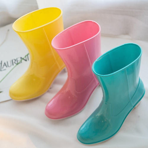 Women's Waterproof Rain Boots with High Heels, Fashionable, Non-Slip, Lightweight, Glass Soles, Mid-Calf, Korean Style