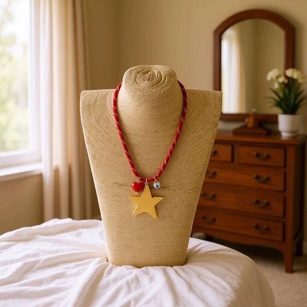 Cross-Border Hot-Selling Polyester Round Rope Bohemian Ethnic Jewelry Women's Five-Pointed Star Peace Heart Starfish Pendant Necklace