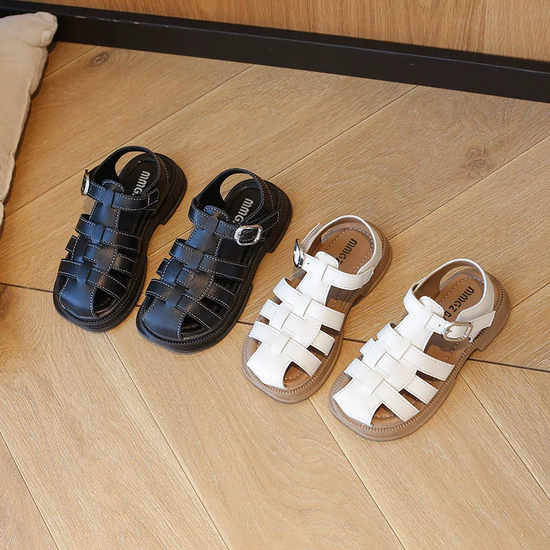 Обувь для девочек Детские тканые принцессы сандалии 2024 Летний новый средний ребенок ребенок маленькая девочка на мягкой подошве пляжные туфли