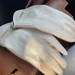 秋冬加绒加厚保暖仿鹿皮开车皮手套骑车百搭漏指女防风保暖触屏男