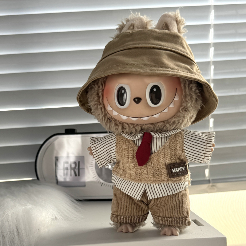 Suitable for 15-17cm Labubu Doll Clothes British Fake Two-Piece Suit Brown Knitted Suit with Replacement Outfit