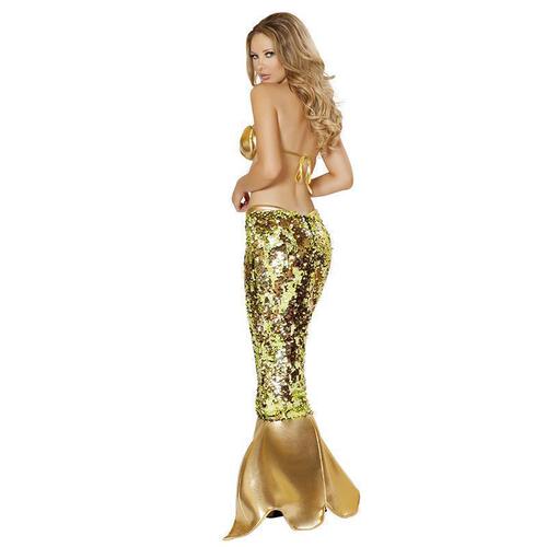 Golden Sparkling mermaid princess cosplay costume for Halloween party, swimsuit performance attire, bustier set