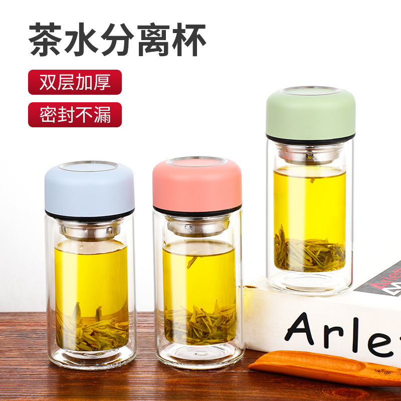 高硼硅玻璃杯女士便携双层加厚迷你商务茶杯随行掌心水杯防烫隔热