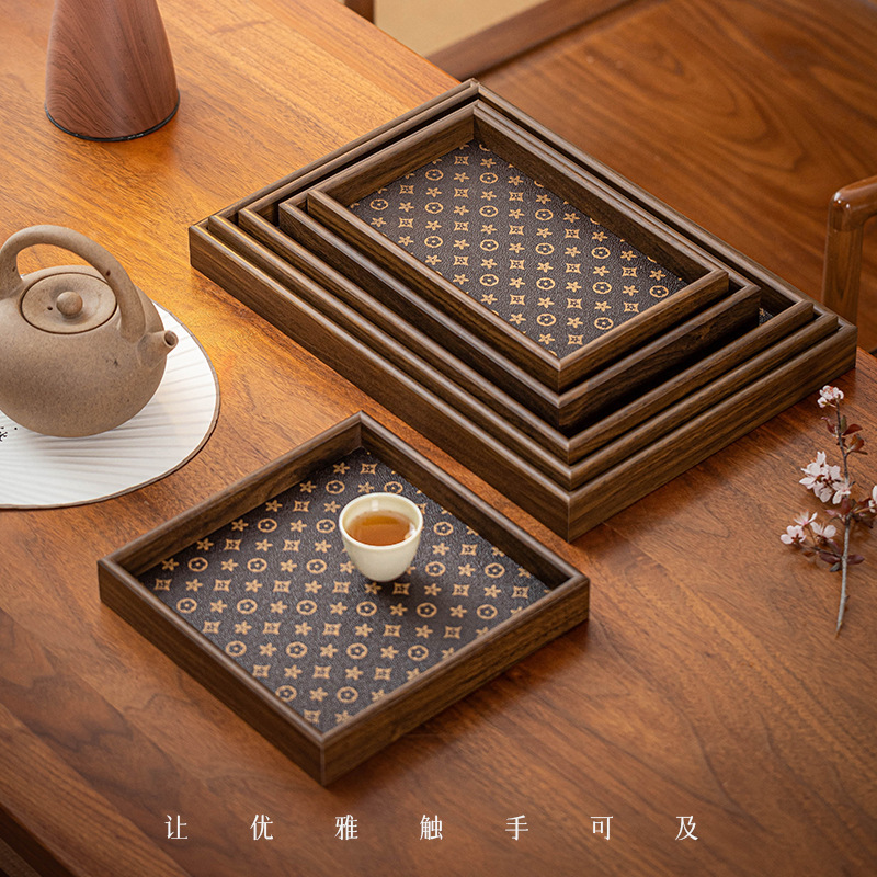 Rectangular Glass Tray, Antique Style Tray, Jewelry, Toy Key Storage Box, Leather Tea Tray