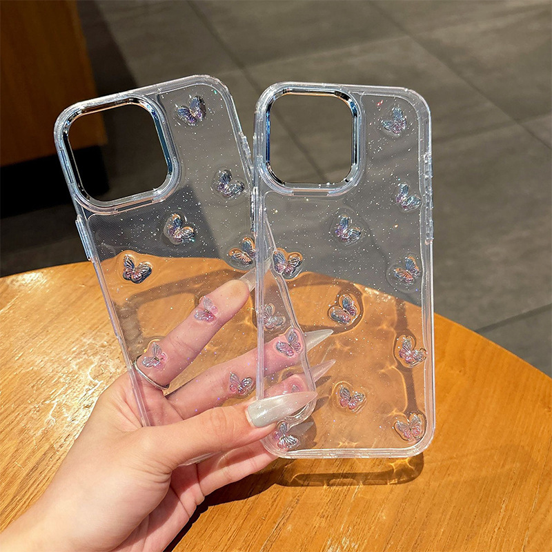 Epoxy Stereo Butterfly Suitable for Apple 16 Phone Case iPhone 15 Anti-Fall 14Plus Women's Model 17Pro Glitter Powder Epoxy Stereo Butterfly Suitable for Apple 16 Phone Case iPhone 15 Anti-Fall 14Plus Women's Model 17Pro Glitter Powder