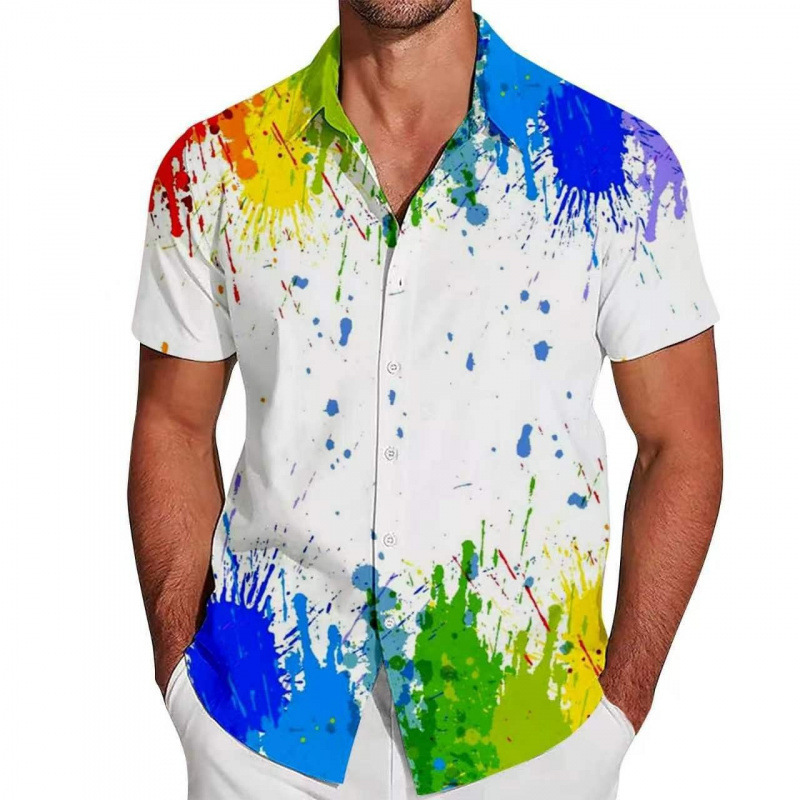 Cross-border men's Cuban collar short-sleeve floral shirt with neon light underwater turtle, octopus, seahorse, and jellyfish print