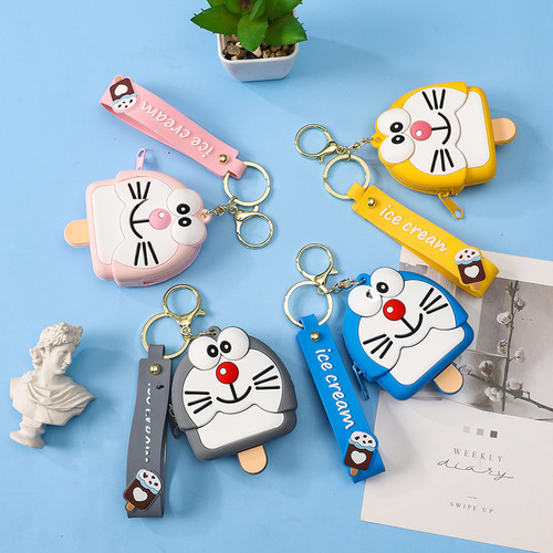 Creative Gift Silicone Dangling Cat Coin Purse Keychain Hook Decor Storage Bag Cute Lovers' Bag Hanger Wholesale
