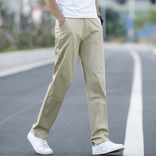 Men's Spring and Autumn Pure Cotton Casual Straight Leg Pants with Warm Fleece Lining Winter Business Loose Fit Large Size Pants