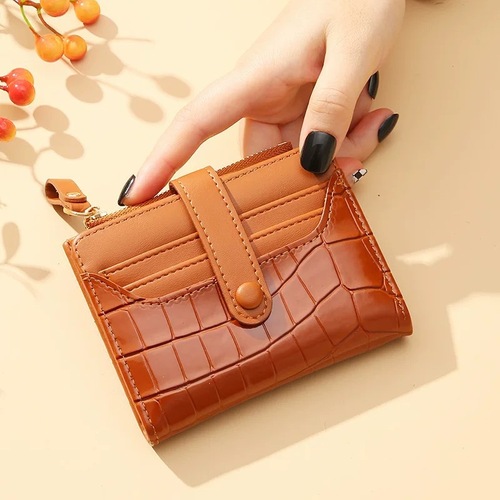  New Women's Korean Retro Crocodile Pattern Wallet Short Style Simple Temperament Multi-Card Slot Card Holder Coin Clip Bag