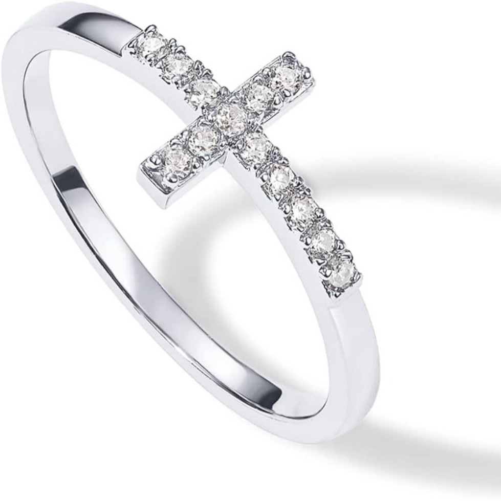Anello minimalista con croce placcato oro gioielli donna moda_voghion.com