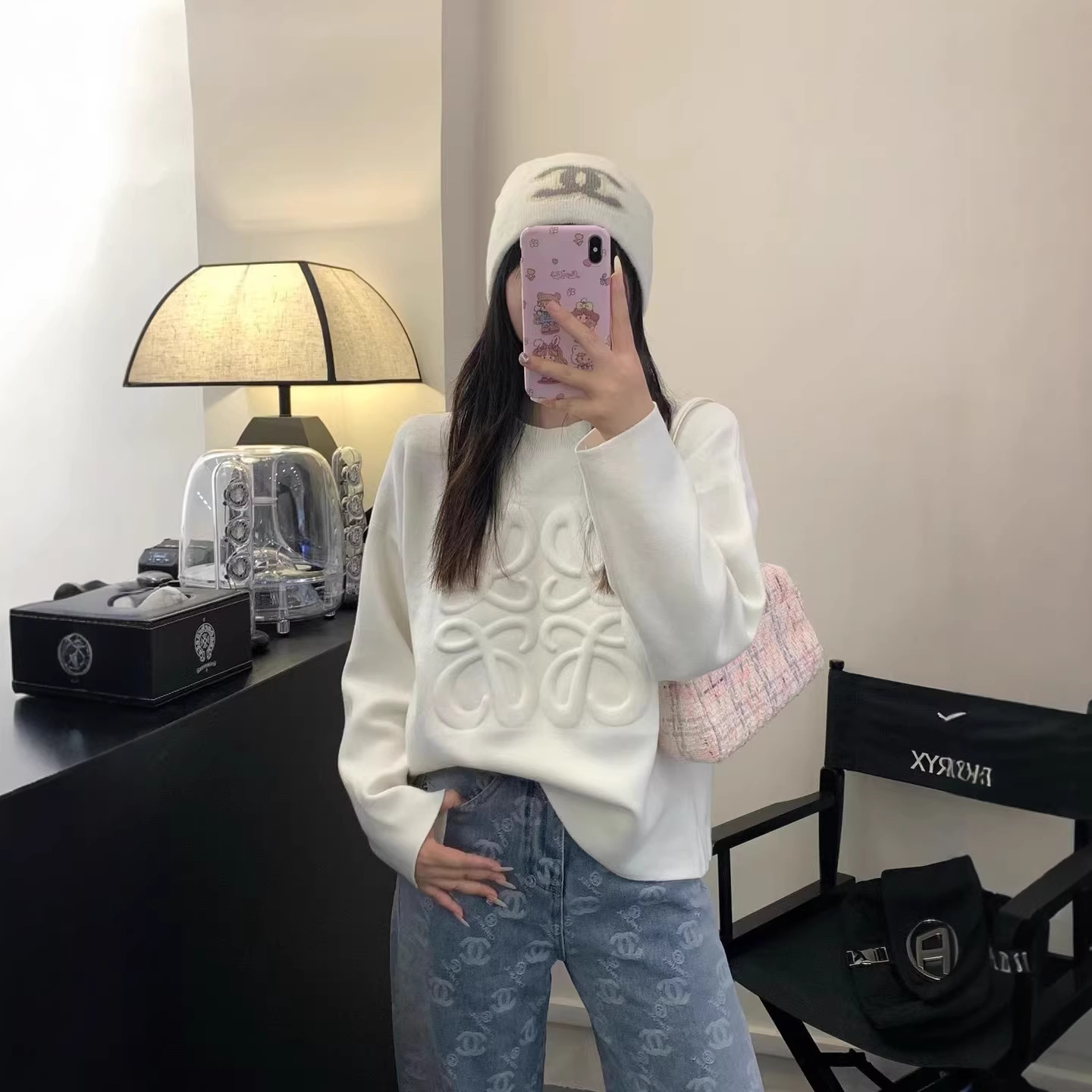早秋法式覆古小众羊毛圆领宽松针织衫简约套头毛衣针织衫
