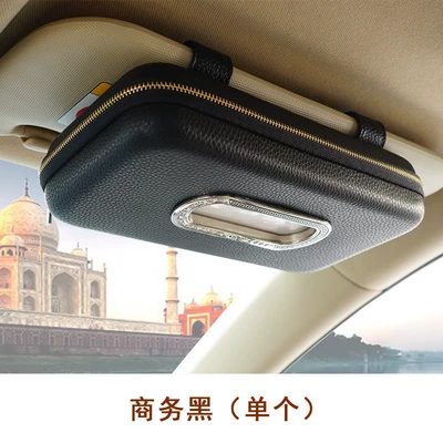 Car Sun Visor Tissue Box Car tissue box/set - diamond-studded-frame-gold-zipperbusiness-black-single