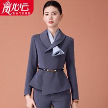 时尚OL职业套装女春高端气质花边领西服套裙酒店前台美容院工作服