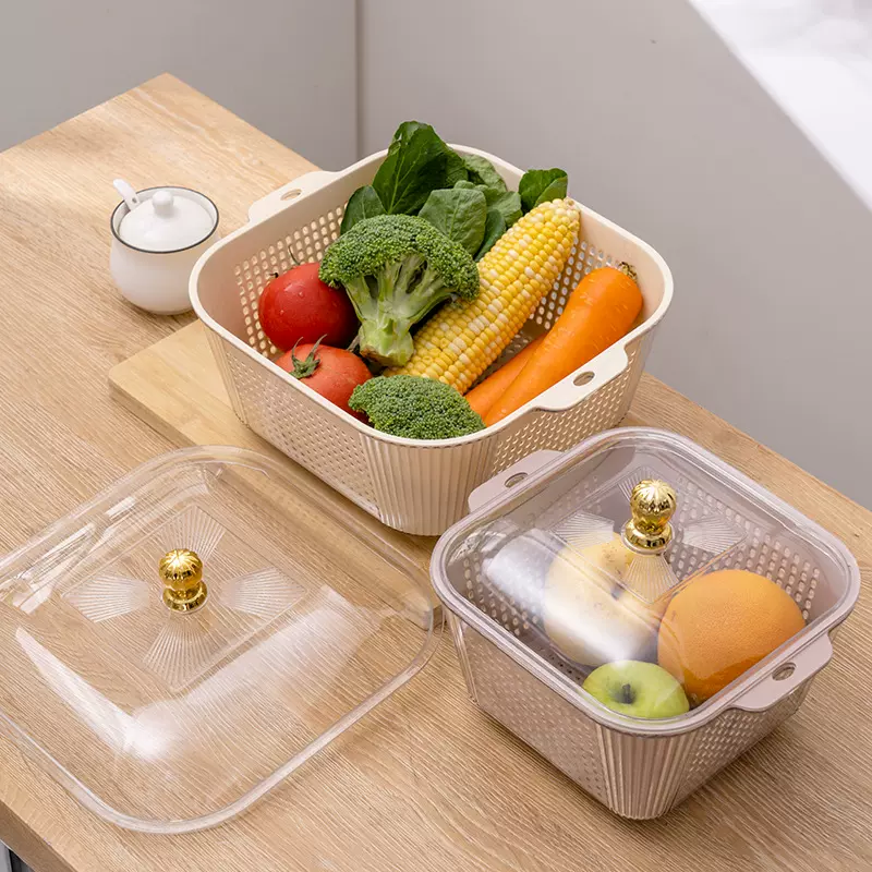 加厚筐厨房收纳篮水槽洗菜盆果蔬双层沥水篮多用沥干篮加盖沥水篮