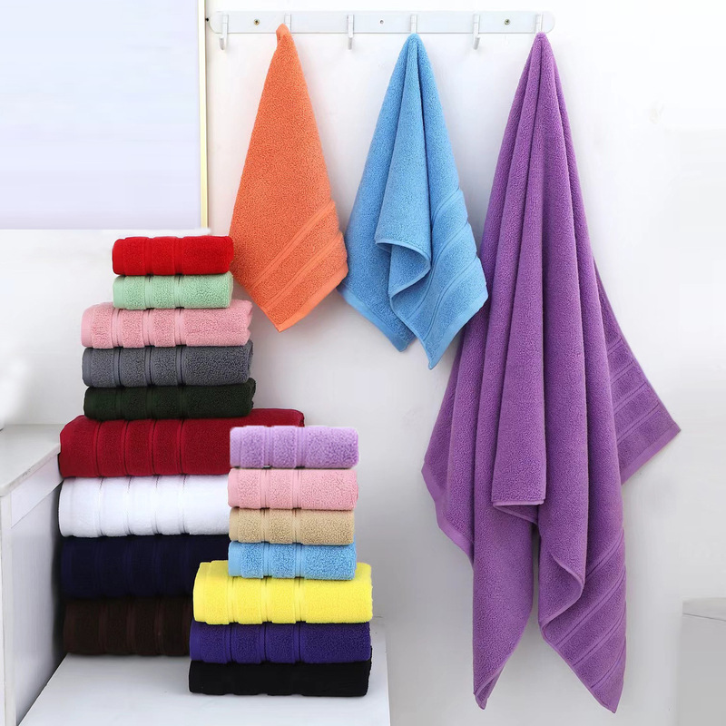 Cross-Border Pure Cotton Towel Set, Cotton Bath Towel Three-Piece Set, Plain Hand Towel, Amazon Foreign Trade Gift Towel Set