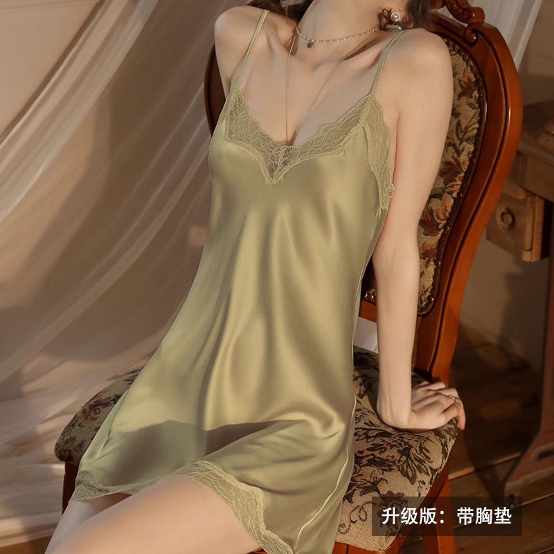 아보카도 그린 싱글 나이트가운 [가슴 패드 포함]