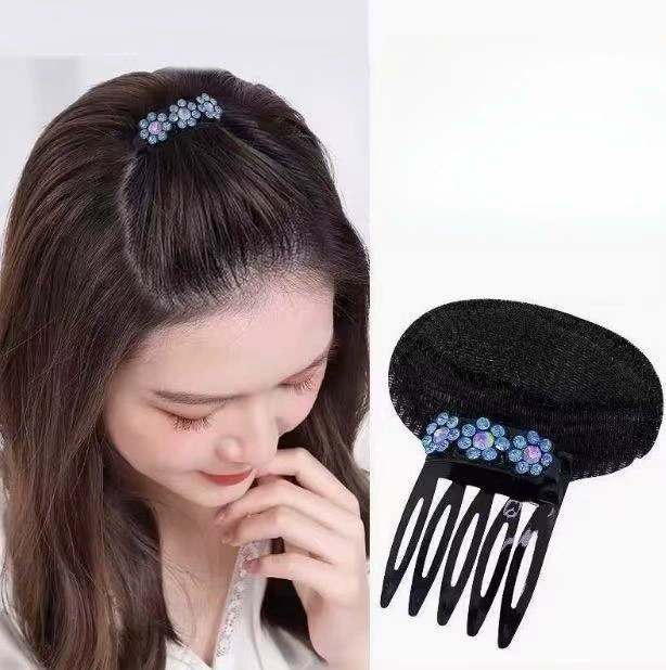 Подушечка для волос со стразами и цветком, невидимая челка, пушистая расческа для волос, бесшовная заколка для волос
