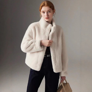 Eco-Friendly Mink Fur Integrated Short Coat for Women, Petite Size, Winter 2024 New Thickened Warm Faux Fur