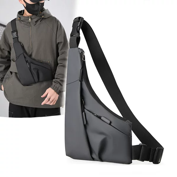 Cross-Border New Amazon Anti-Theft Personal Gun Bag Triangle Bag Casual Leather Film Men's Bag Left and Right Crossbody Casual Chest Bag
