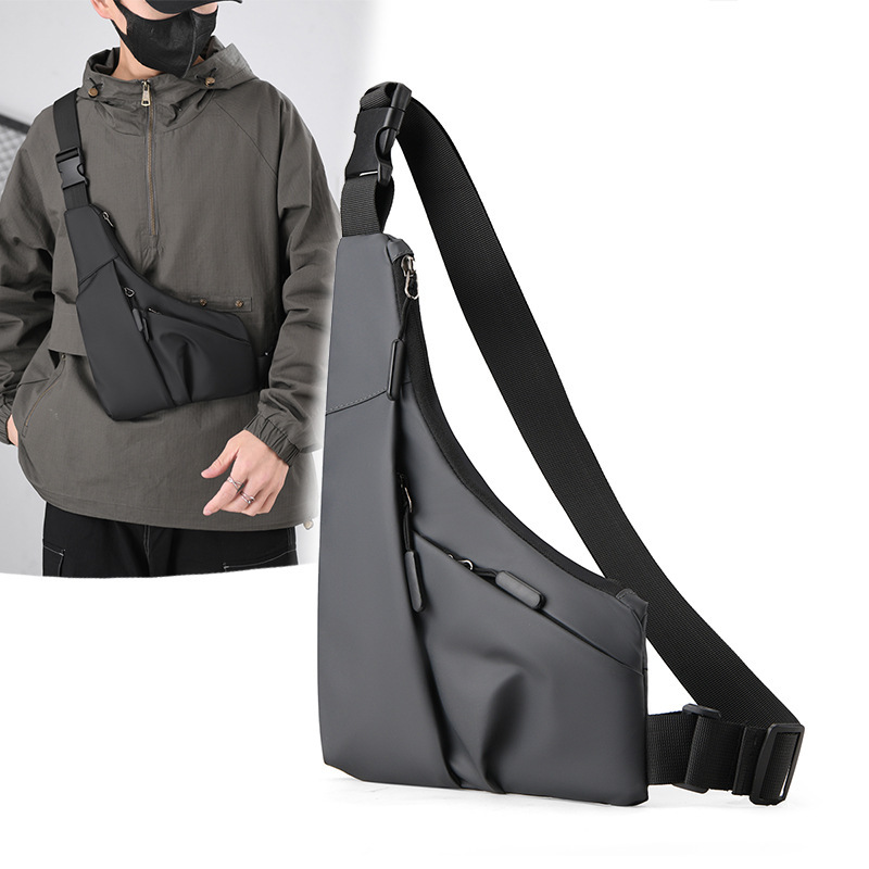 Cross-Border New Amazon Anti-Theft Personal Gun Bag Triangle Bag Casual Leather Film Men's Bag Left and Right Crossbody Casual Chest Bag