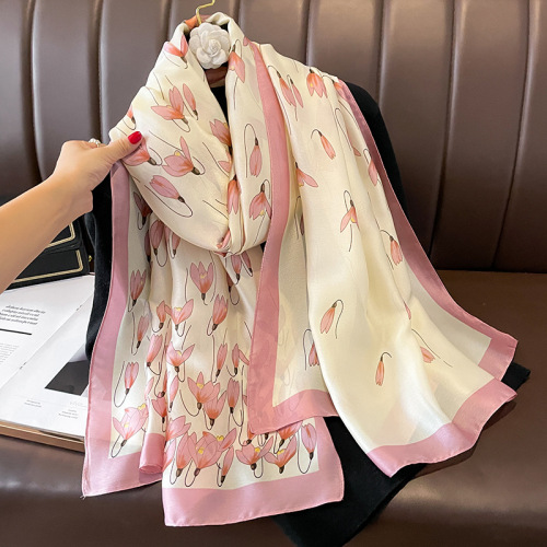 Silk scarf for women spring and autumn new fashion thin temperament sun protection gauze beach scarf autumn and winter warm neck scarf advanced