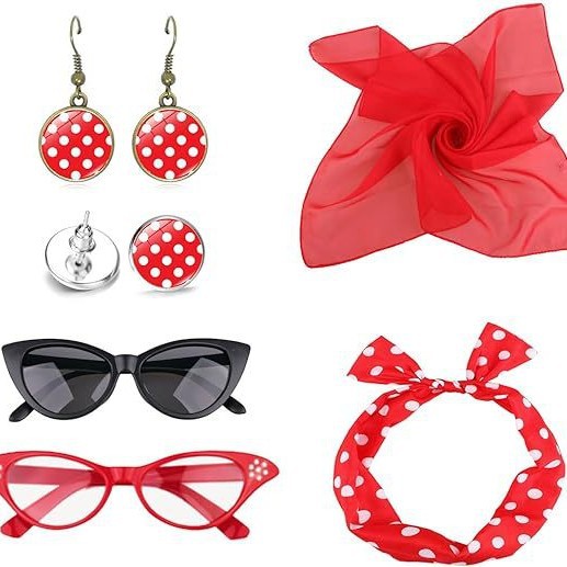 Cosplay de fiesta de la era europea y americana, ropa retro de la década de 1950, aretes de lunares, aretes, diadema, accesorios