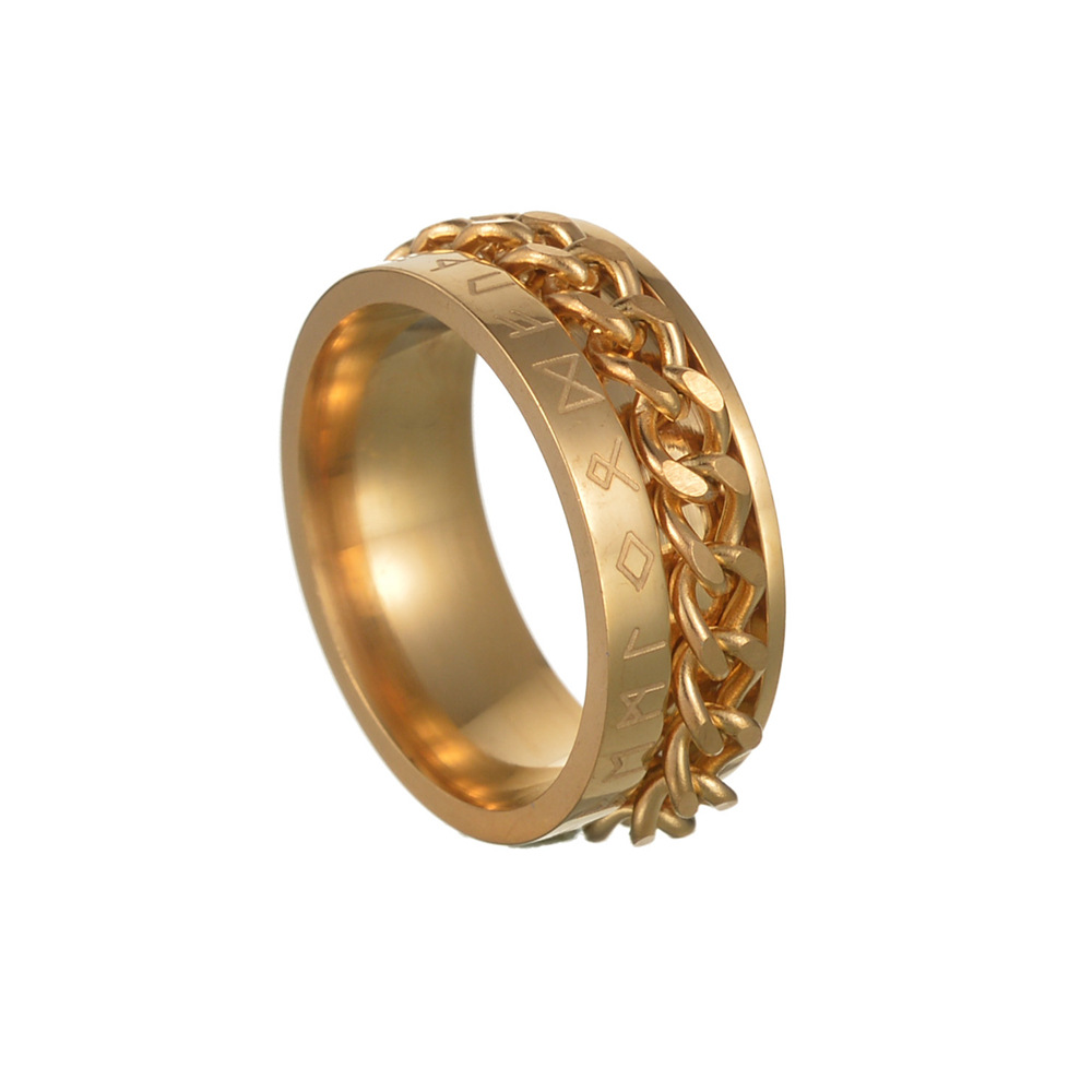 201 Stainless Steel Material Geometric Pattern Fashion Geometric 201 Stainless Steel Chain Gold Plated Men'S Rings