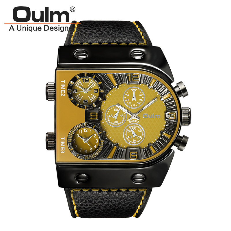 Oulm multi-time zone Reloj de cuarzo para hombre de esfera grande europeo y americano Reloj de correa para hombre de cuarzo con personalidad de moda hip hop 9315 image 7