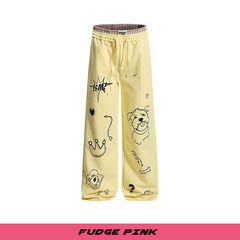 Fudge Pink 25秋季New甜美少女趣味图案宽松休闲长裤