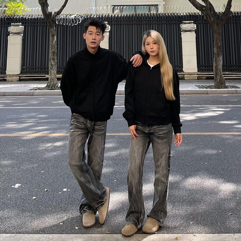 美式高级感直筒休闲牛仔裤男女高街ins潮牌水洗复古百搭直筒长裤|undefined