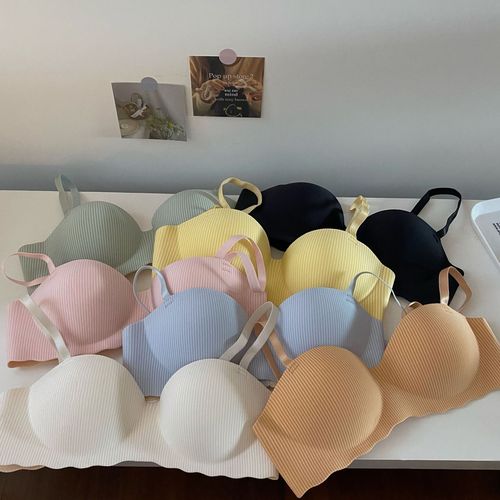 Japanese and Korean foreign trade cocktail underwear for women with small breasts, push-up striped half-cup bra without steel rims
