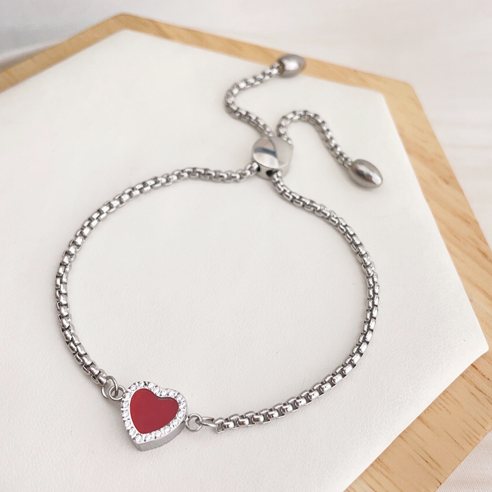 13g Weight 304 Stainless Steel Pendant Material Bracelets Classification 304 Stainless Steel Chain Material 1 Piece Quantity Holiday, Date, Tea Party Occasion 304 Stainless Steel Material Heart Shape Pattern Women's Gender Plating Design Sweet, Simple Style Style Sweet Simple Style Heart Shape 304 Stainless Steel Bracelets In Bulk 8