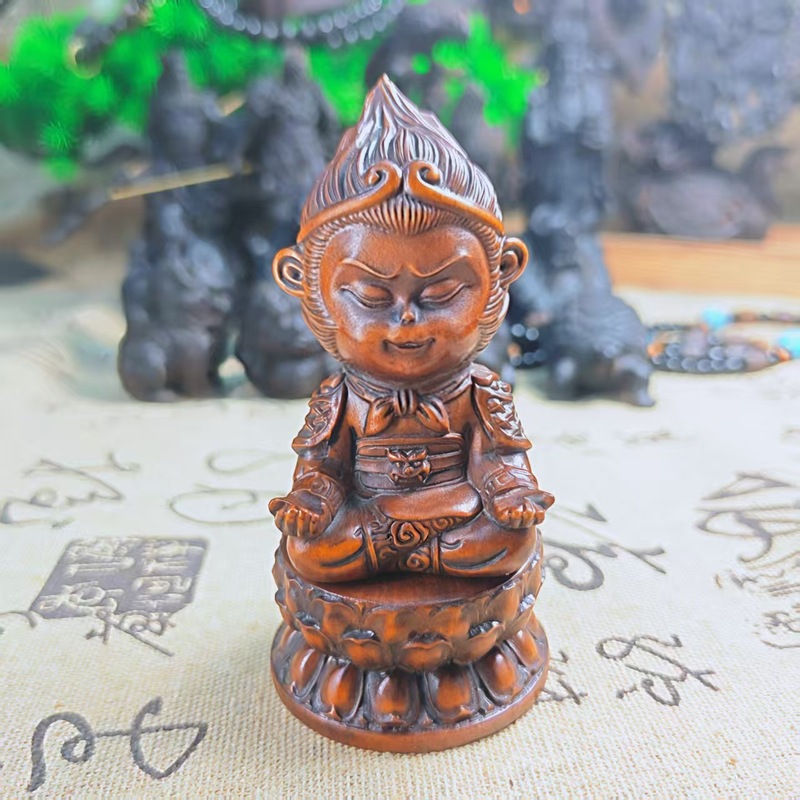 旧藏小叶黄杨木雕斗战圣佛手把件孙悟空齐天大圣木质汽车装饰摆件|undefined