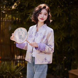 2025年秋季新款气质时尚复古新中式风提花设计潮流百搭立领外套