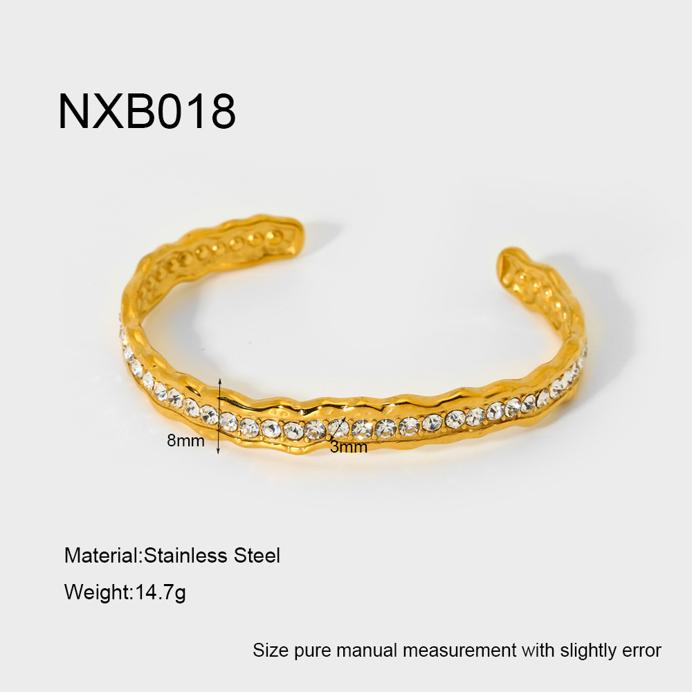 18g Weight 0.03µm-0.05µm Gold Plating Thickness PVD Coated Gold Plating Process 18K Real Gold Plated Plating Material Zircon Inlay Material Bangle Classification 1 Piece Quantity Casual, Holiday, Daily, Street Occasion 304 Stainless Steel Material Geometric Pattern Women's Gender Retro, Classic Style Style Mixed Metal, Plating, Hammered Craft Retro Classic Style Geometric 304 Stainless Steel 18K Gold Plated Bangle In Bulk 8