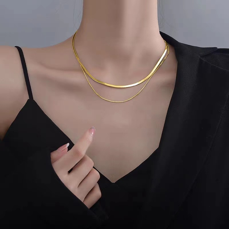 Street Occasion 304 Stainless Steel Material Solid Color Pattern PVD Coated Real Gold Plated 18K Gold Solid Color 304 Stainless Steel Modern Style Waterproof Non Tarnish 304 Stainless Steel Necklace