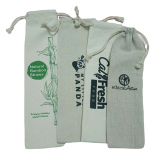 Straw bag stainless steel straw glass storage bag linen cotton chopsticks bag tableware bag canvas bag wholesale