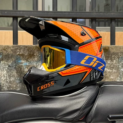 Women, Rally Full-Face Helmet, Mountain — Motosiklet kaskı (dəbilqə) - orange-dot-orz-orange-frame-gold-mirror-s
